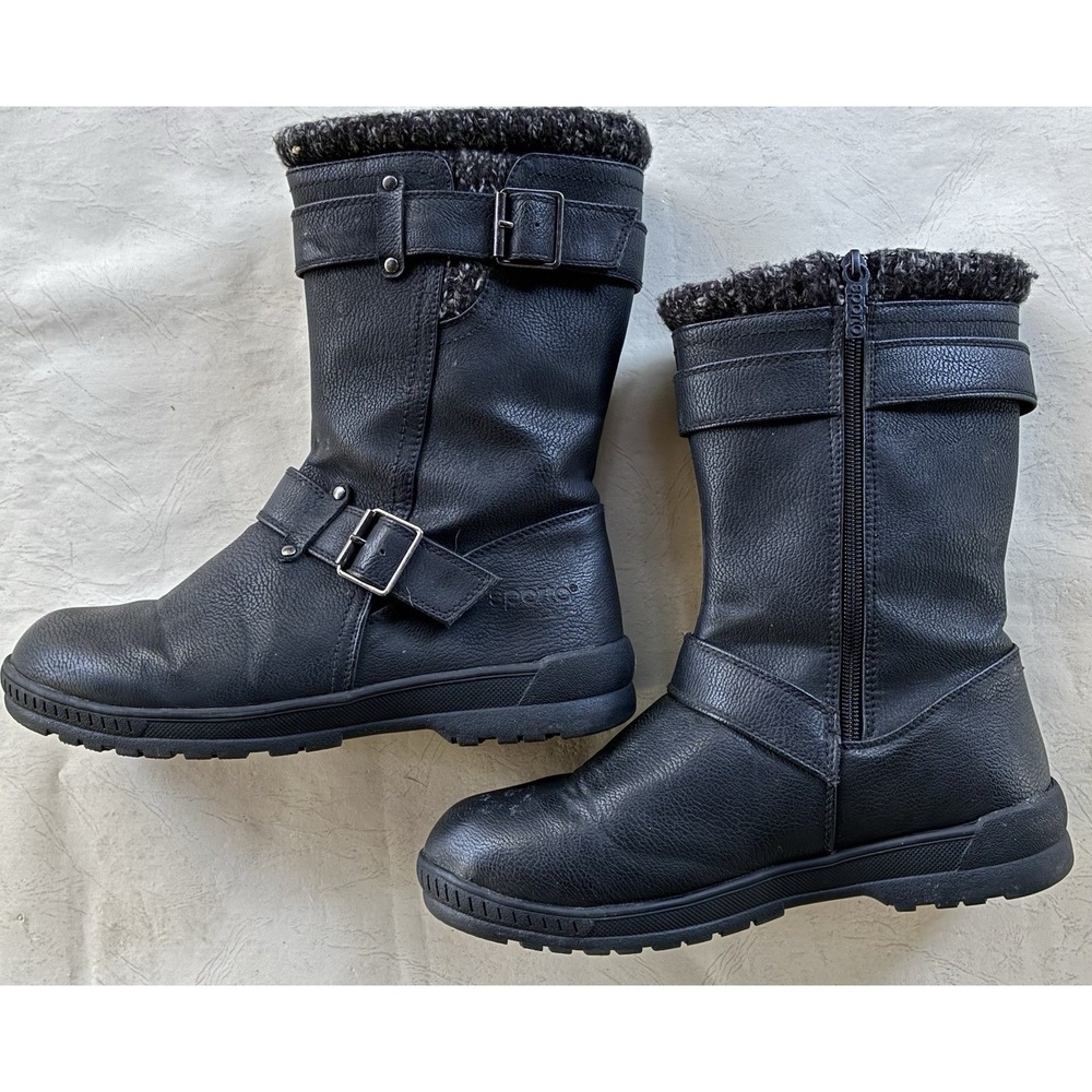 Totes Women’s Faux Fur Lined Zip Buckle Strap Mid-Calf Biker Boot Black 8